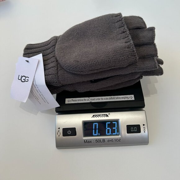 NWT UGG Mens Knit Flip Mittens Leather Palm Graphite L/XL Grey Wool Blend - Picture 11 of 11